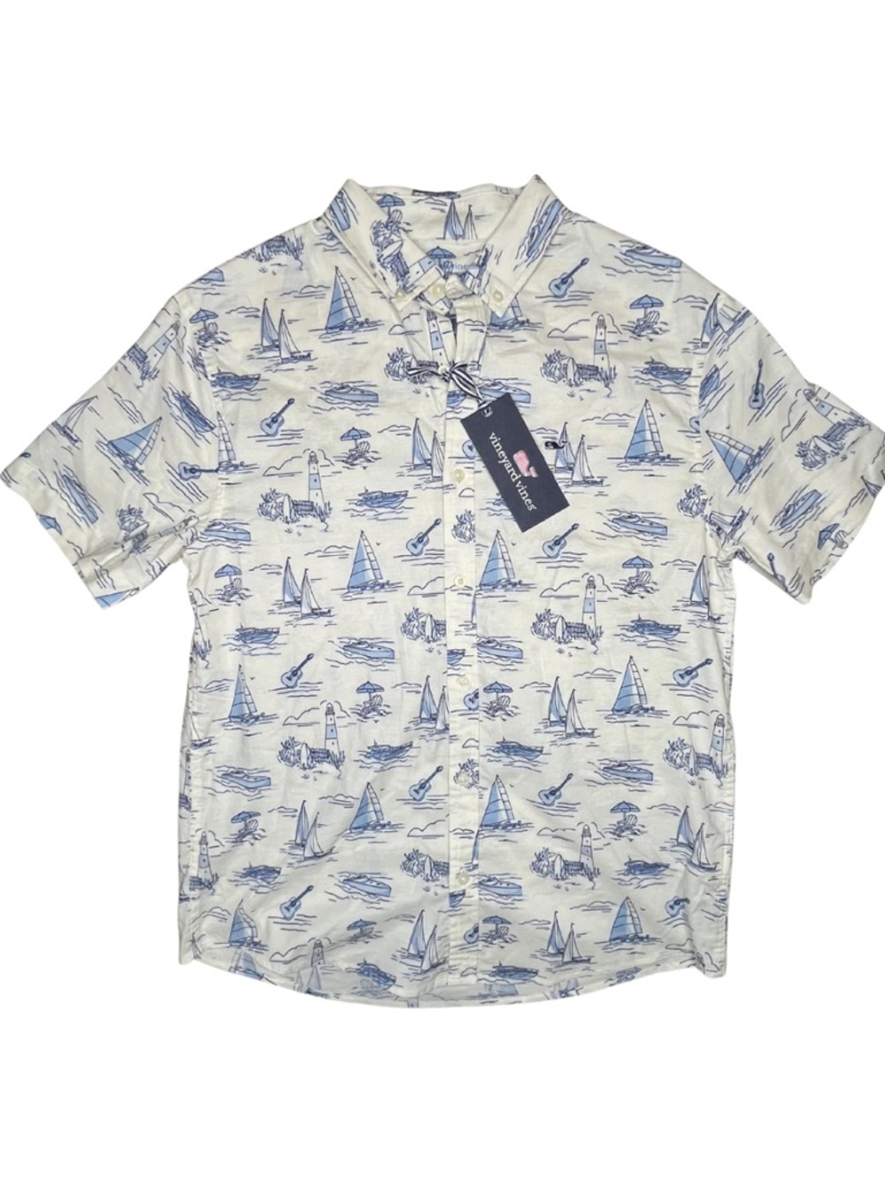 NWT Vineyard Vines Boys XL Coastal Print Button Down Shirt Sailboat Beach Summer